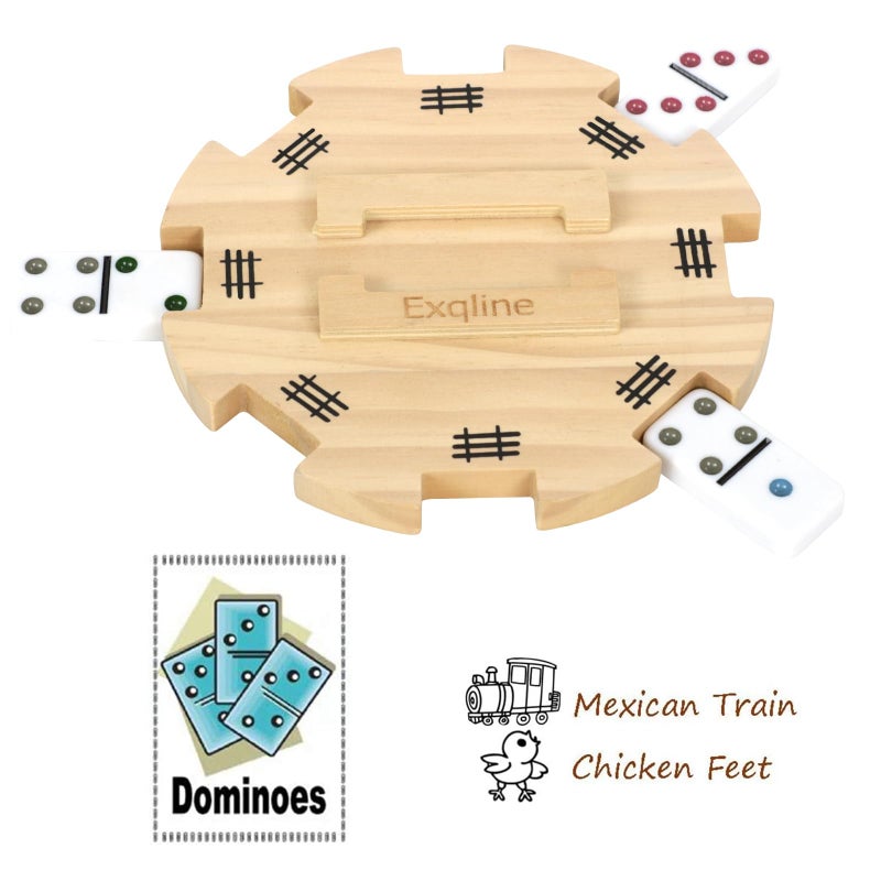 Exqline Wooden Hub for Mexican Train Dominoes with Felted Bottom Mexican Train Centerpiece Made of Superior Pine - Image 2